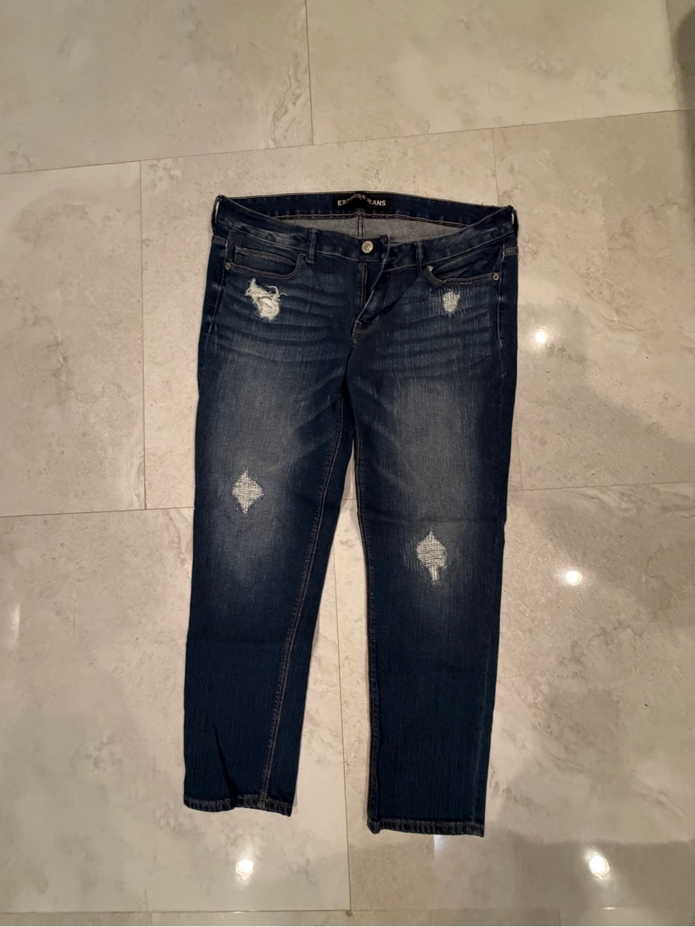 Express Dark Blue Distressed Boyfriend Jeans